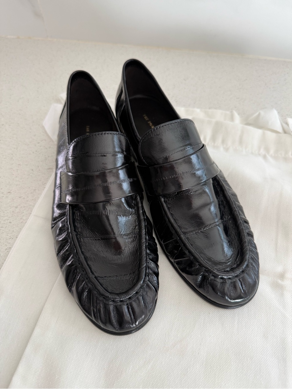 THE ROW Soft Flat Loafers Black Eel Skin Black Leather EU 36.5 US 6.5